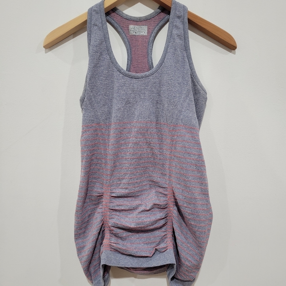 ATHLETA fast track tank top Coral Sizzle Stripe Gray size Small